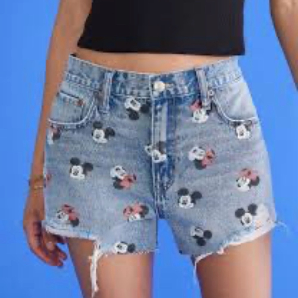 Disney Women's Distressed Blue Jean Shorts with Mickey and Minnie Aeropostale